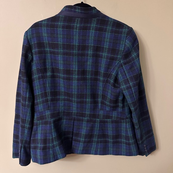 Talbots Plaid Blazer Jacket Sz 14 Blue Green 48% Wool Blend Tartan Plaid - Picture 5 of 9